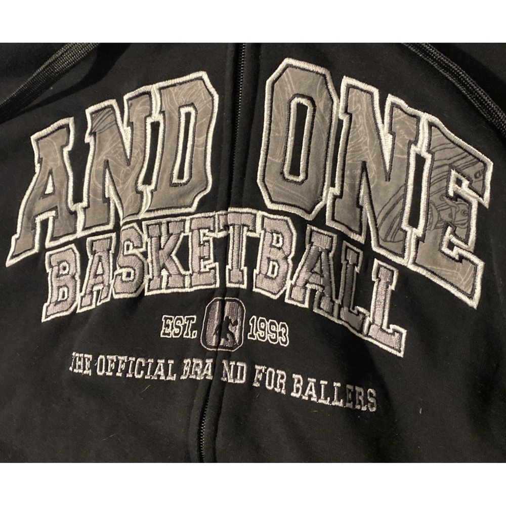 Vintage AND1 Hoodie Sweatshirt‎ Men's 2xl Black Basketball 90s Y2K Embroidered